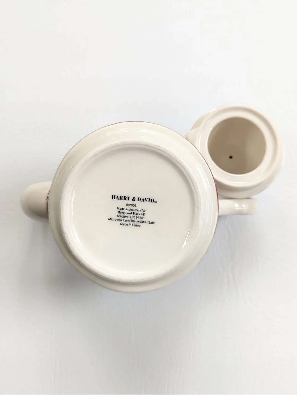 Harry & David Burgundy Floral Tea-For-One Stacking Teapot Cup & Plate Set